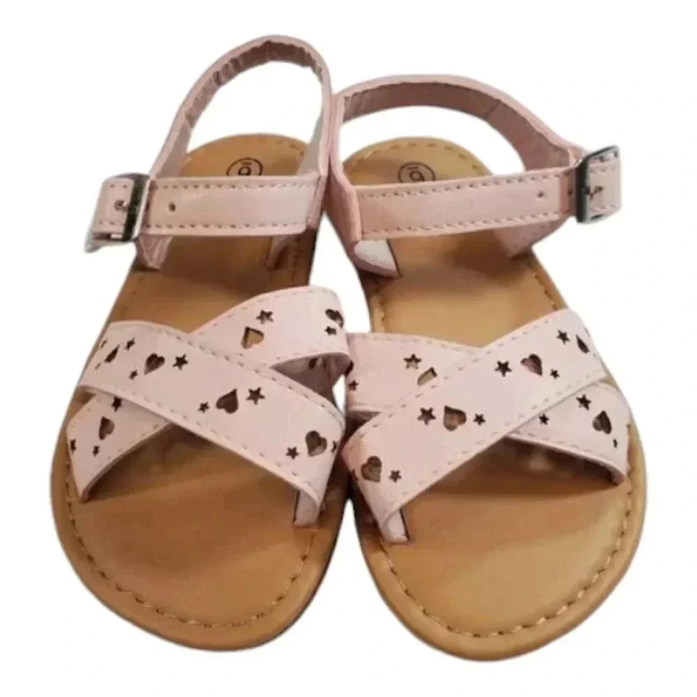Pink Heart Cutout Sandals. Toddler Girl Summer Shoes.